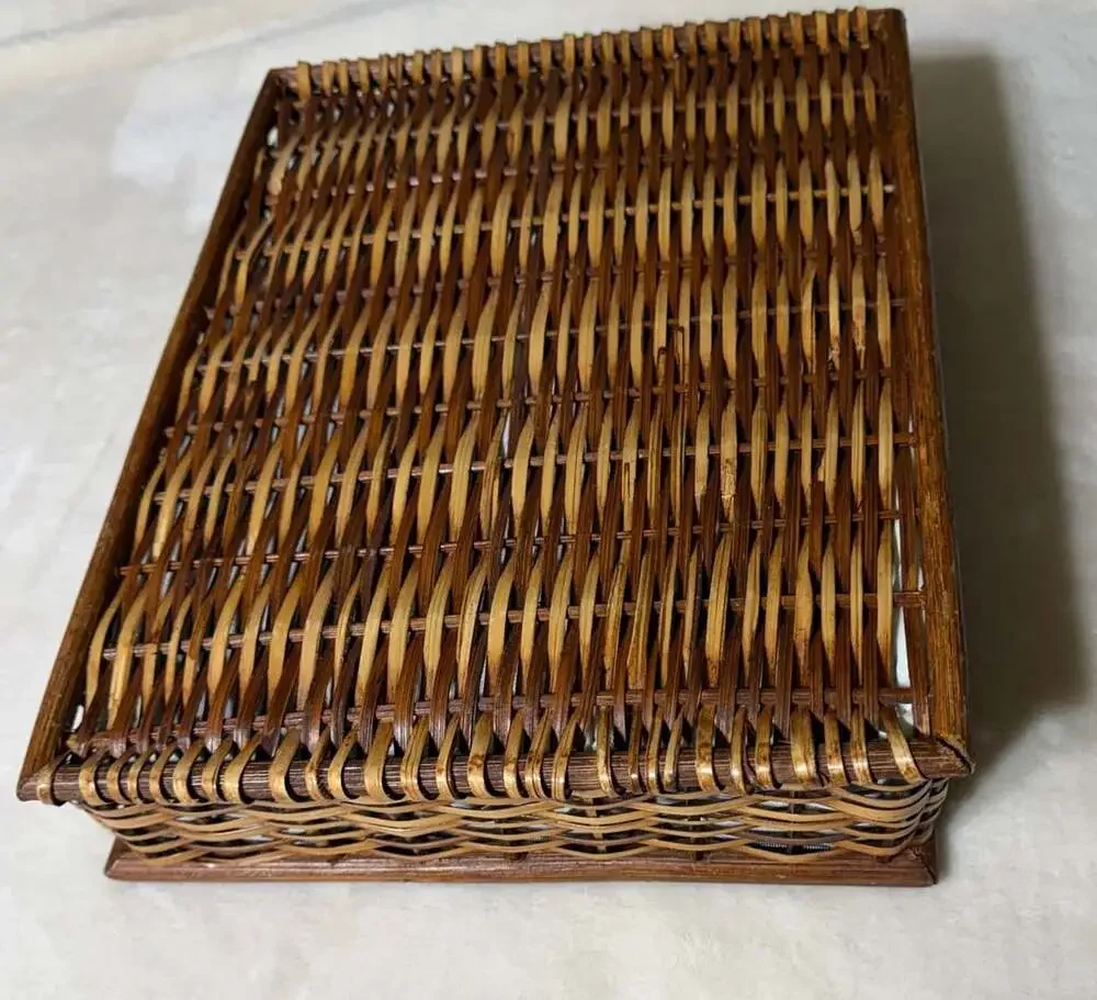 Handmade Wicker Storage Organizer Basket w/ Fabric Lining Compartments